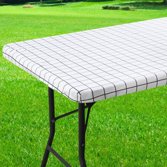 Smiry Rectangle Vinyl Tablecloth,Waterproof Fitted Flannel Backed Table Cover for 4 FT Tables, Elastic for Picnic Table Cloth, Indoor and Outdoor(White, 24 x 48 inch)