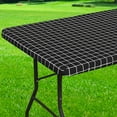 thumbnail image 1 of Smiry Rectangle Vinyl Tablecloth,Waterproof Fitted Flannel Backed Table Cover for 6 FT Tables, Elastic for Picnic Table Cloth, Indoor and Outdoor(Black, 30 x 72 inch), 1 of 9