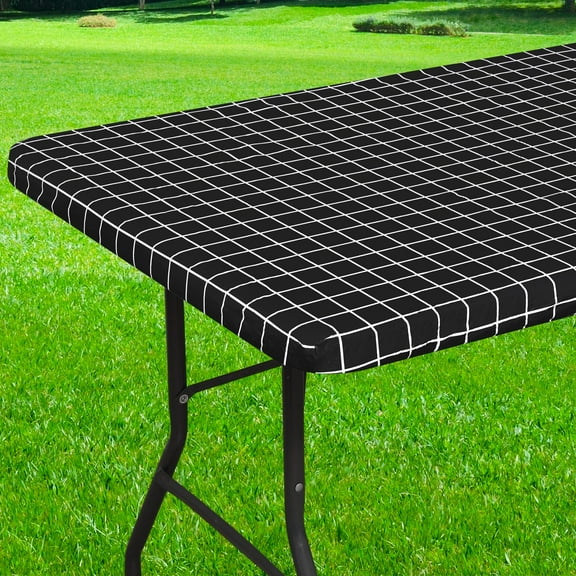 Smiry Rectangle Vinyl Tablecloth,Waterproof Fitted Flannel Backed Table Cover for 6 FT Tables, Elastic for Picnic Table Cloth, Indoor and Outdoor(Black, 30 x 72 inch)