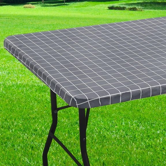 Smiry Rectangle Vinyl Tablecloth,Waterproof Fitted Flannel Backed Table Cover for 6 FT Tables, Elastic for Picnic Table Cloth, Indoor and Outdoor(Grey, 30 x 72 inch)