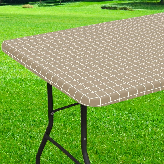 Smiry Rectangle Vinyl Tablecloth,Waterproof Fitted Flannel Backed Table Cover for 6 FT Tables, Elastic for Picnic Table Cloth, Indoor and Outdoor(Khaki, 30 x 72 inch)