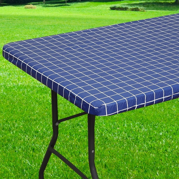 Smiry Rectangle Vinyl Tablecloth,Waterproof Fitted Flannel Backed Table Cover for 6 FT Tables, Elastic for Picnic Table Cloth, Indoor and Outdoor(Navy, 30 x 72 inch)