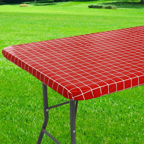 Smiry Rectangle Vinyl Tablecloth,Waterproof Fitted Flannel Backed Table Cover for 6 FT Tables, Elastic for Picnic Table Cloth, Indoor and Outdoor(Red, 30 x 72 inch)