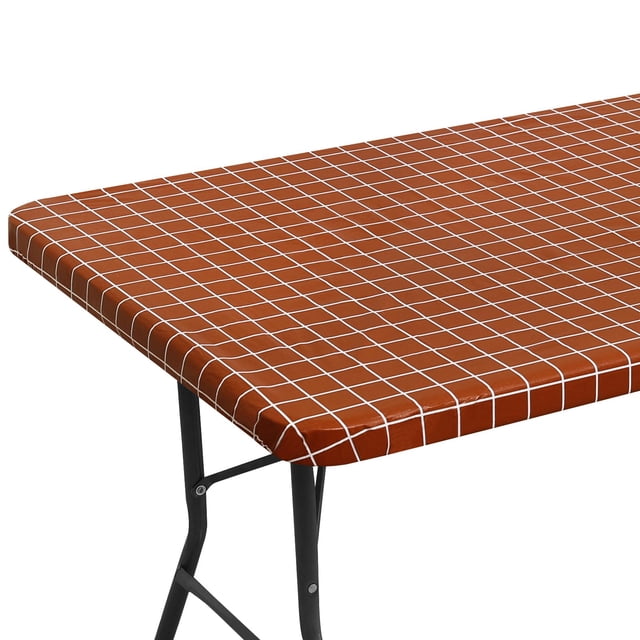 Smiry Rectangle Vinyl Tablecloth,Waterproof Fitted Flannel Backed Table Cover for 6 FT Tables, Elastic for Picnic Table Cloth, Indoor and Outdoor(Rust, 30 x 72 inch)