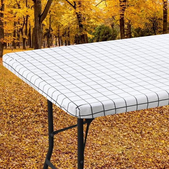 Smiry Round Vinyl Tablecloth,Waterproof Fitted Flannel Backed Table Cover for 36" - 44" Tables, Elastic for Picnic Table Cloth, Indoor and Outdoor, White