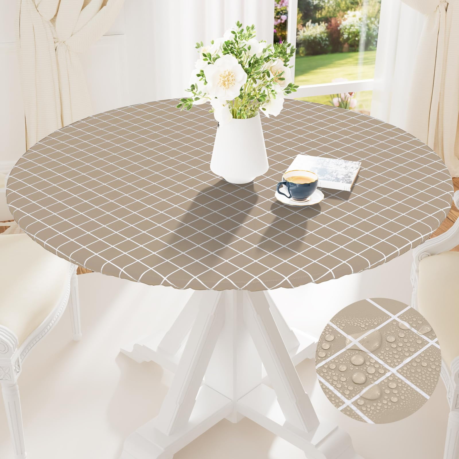 Smiry Round Vinyl Tablecloth,Waterproof Fitted Flannel Backed Table ...