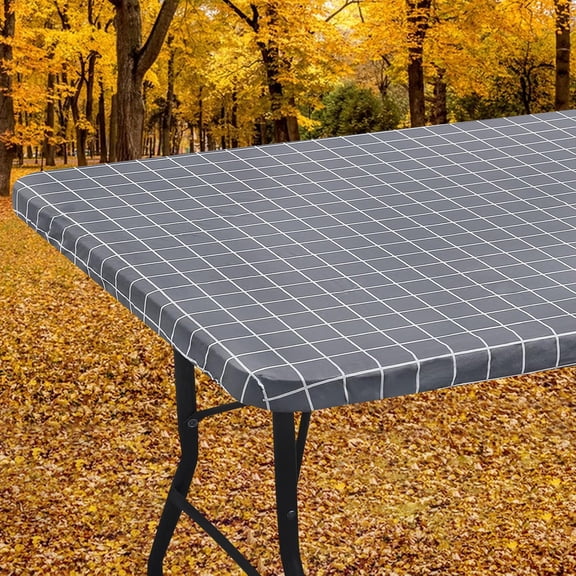 Smiry Round Vinyl Tablecloth,Waterproof Fitted Flannel Backed Table Cover for 57" - 68" Tables, Elastic for Picnic Table Cloth, Indoor and Outdoor, Grey
