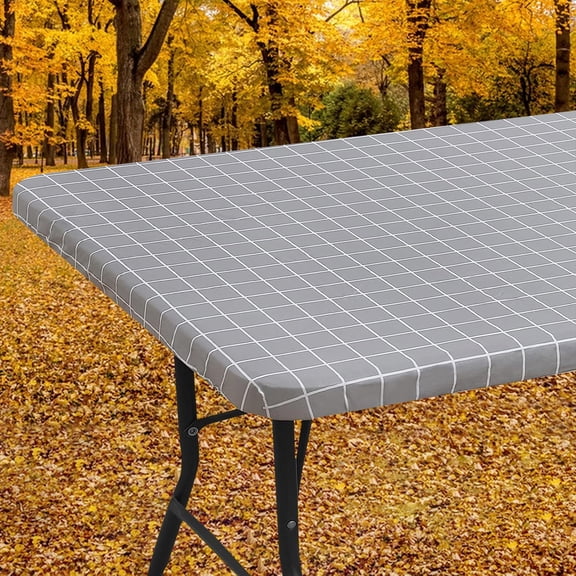 Smiry Round Vinyl Tablecloth,Waterproof Fitted Flannel Backed Table Cover for 57" - 68" Tables, Elastic for Picnic Table Cloth, Indoor and Outdoor, Light Grey
