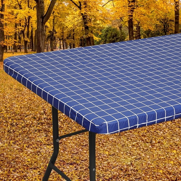 Smiry Round Vinyl Tablecloth,Waterproof Fitted Flannel Backed Table Cover for 57" - 68" Tables, Elastic for Picnic Table Cloth, Indoor and Outdoor, Navy