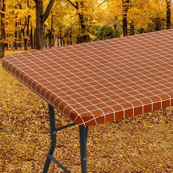Smiry Round Vinyl Tablecloth,Waterproof Fitted Flannel Backed Table Cover for 57" - 68" Tables, Elastic for Picnic Table Cloth, Indoor and Outdoor, Rust