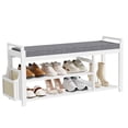 thumbnail image 1 of Smiry Shoe Rack Bench with Side Holder 39.4”, Bamboo Shoe Rack Organizer with Cushion for Entryway and Hallway, White and Dark Grey, 1 of 10
