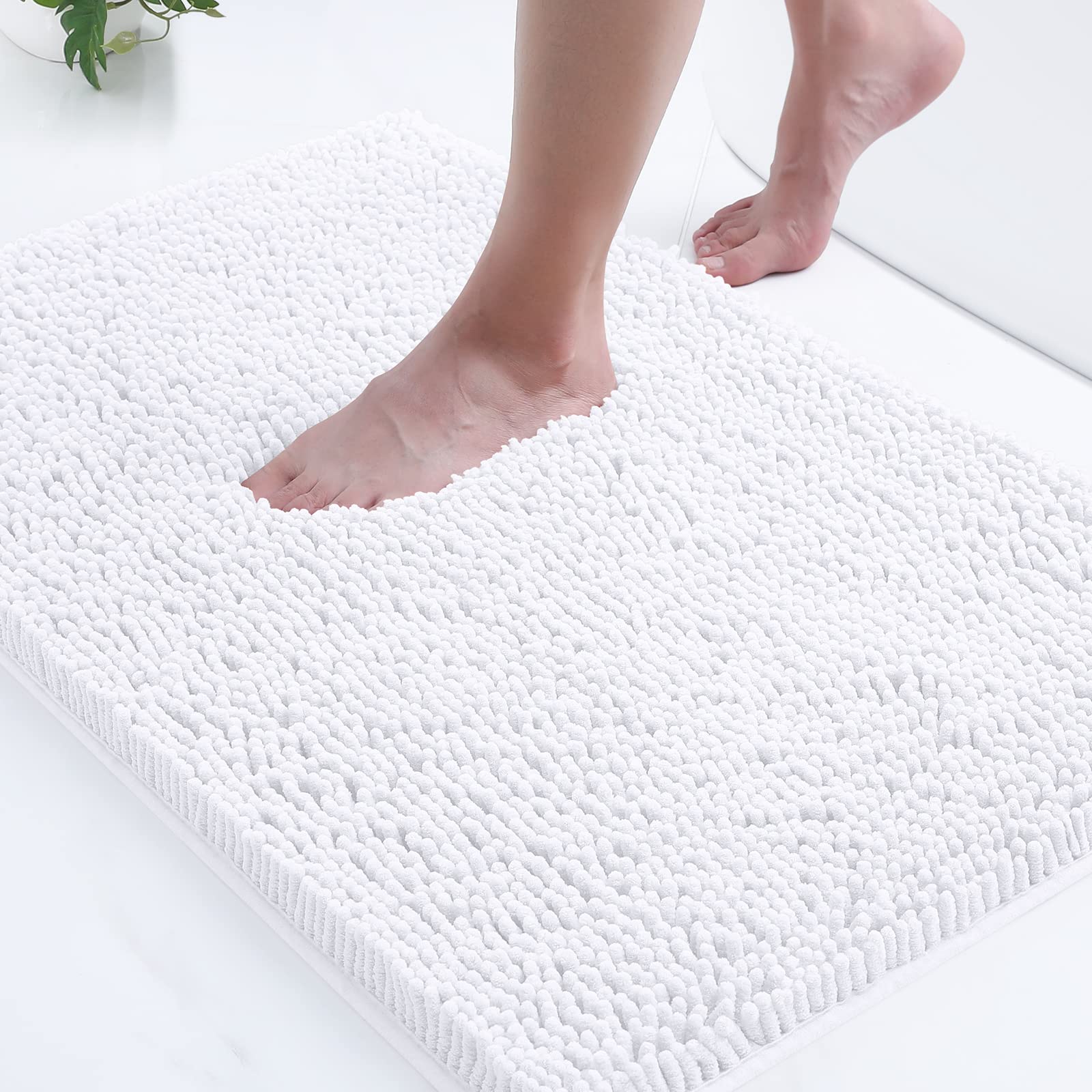 Smiry Soft Chenille Bathroom Rugs 16"x24" Absorbent Shaggy Bath Mat Washable Plush Bathroom