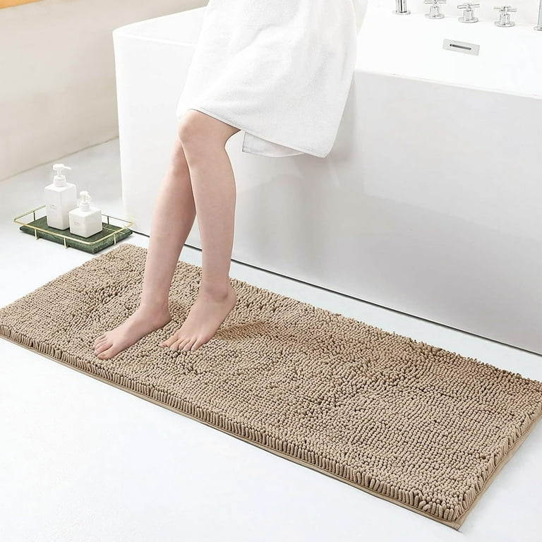 Smiry Soft Chenille Bathroom Rugs 17x47 Absorbent Shaggy Bath Mat  Washable Plush Bathroom Floor Mat, Beige 