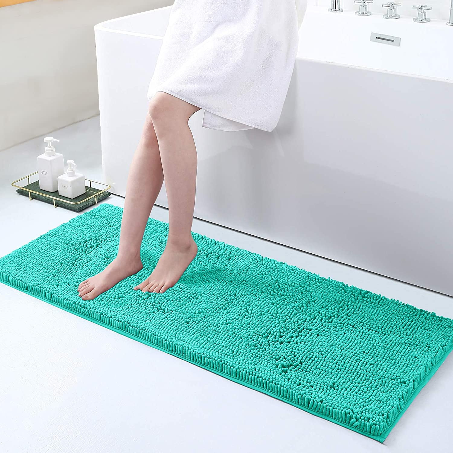 Yeaban Dark Teal Bathroom Rugs Sets 2 Piece – Thick Chenille Bath Mats |  Absorbent and Washable Bath Rug Non-Slip, Plush and Soft Rugs for Bathroom