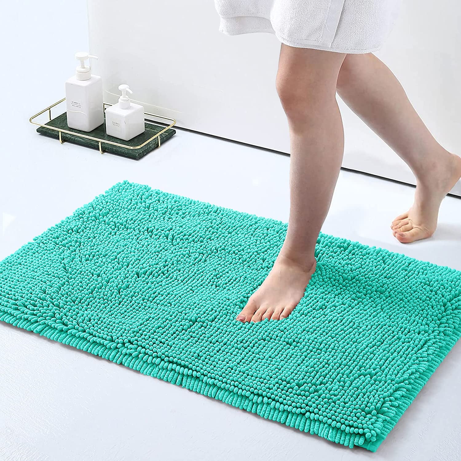 Yeaban Turquoise Bathroom Rugs – Thick Chenille Bath Mats | Absorbent and  Washable Bath Rug Non-Slip, Plush and Soft Rugs for Bathroom, Kitchen