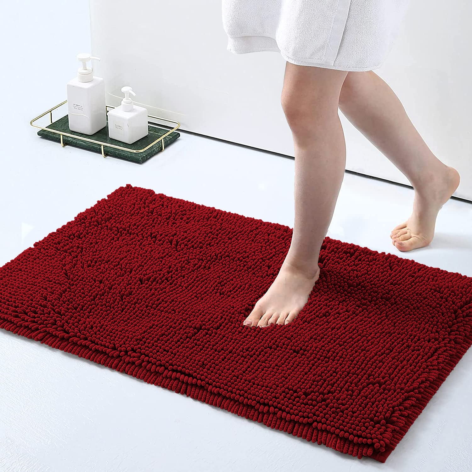 YGNNJY Chenille Bathroom Rugs, Water Absorbent and Soft Plush Bath Mat Dry  Fast Machine Washable Non-Slip Bath Rug for Tub, Shower, and Room ((Red,  20×32) - Yahoo Shopping