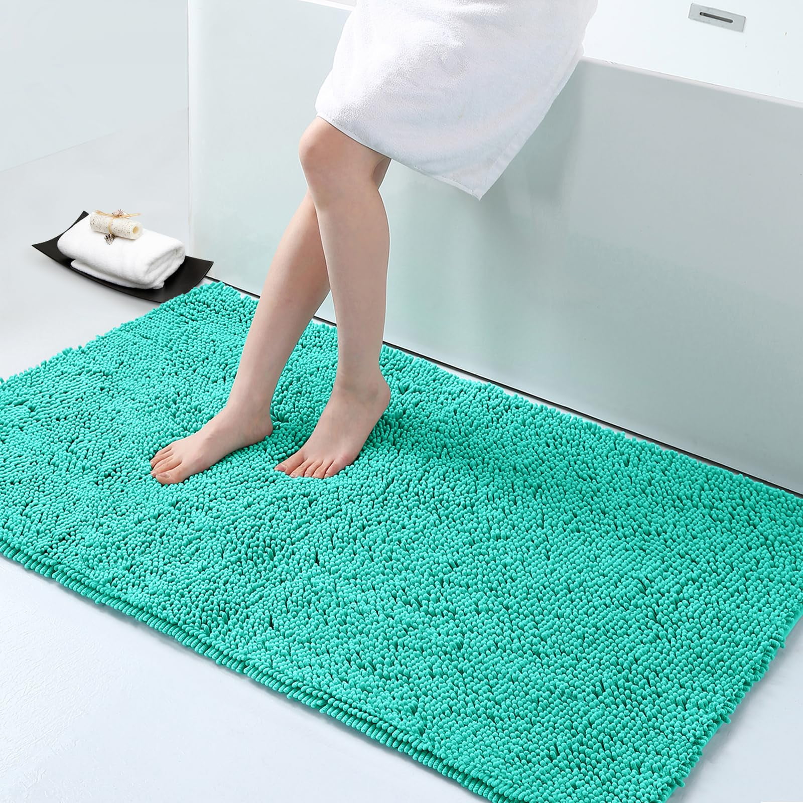 Shilucheng Chenille Bathroom Rug, Extra Thick and Absorbent Bath Mats,  Non-Slip Soft Plush Shaggy Bath Carpet (Beige, 24 x 36)