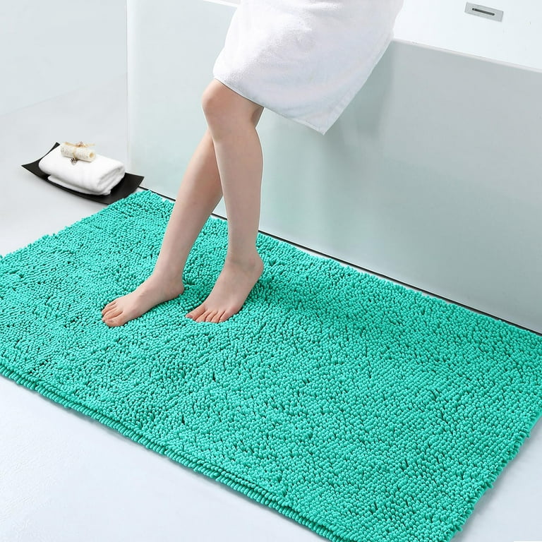 Smiry Soft Chenille Bathroom Rugs 24x47 Absorbent Shaggy Bath Mat  Washable Plush Bathroom Floor Mat, Turquoise