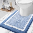 thumbnail image 1 of Smiry U-Shaped Luxury Bathroom Rugs, Ultra Soft and Absorbent Microfiber Contour Bath Rug, Non-Slip Machine Washable Toilet Rug, 24"x20", Blue and White, 1 of 7
