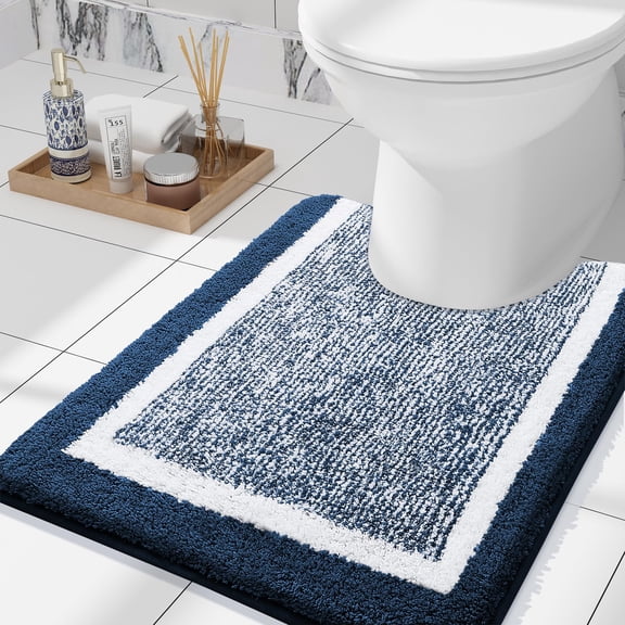 Smiry U-Shaped Luxury Bathroom Rugs, Ultra Soft and Absorbent Microfiber Contour Bath Rug, Non-Slip Machine Washable Toilet Rug, 24"x20", Navy and White