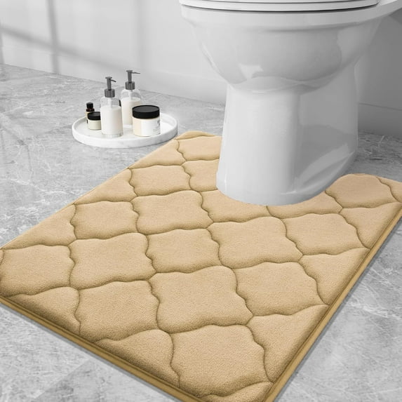 Smiry U-Shaped Memory Foam Bathroom Rugs 24x20, Ultra Soft and Absorbent Toilet Rugs, Non-Slip Machine Washable Contour Mats, Beige