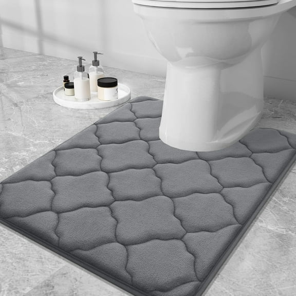 Smiry U-Shaped Memory Foam Bathroom Rugs 24x20, Ultra Soft and Absorbent Toilet Rugs, Non-Slip Machine Washable Contour Mats, Dark Grey