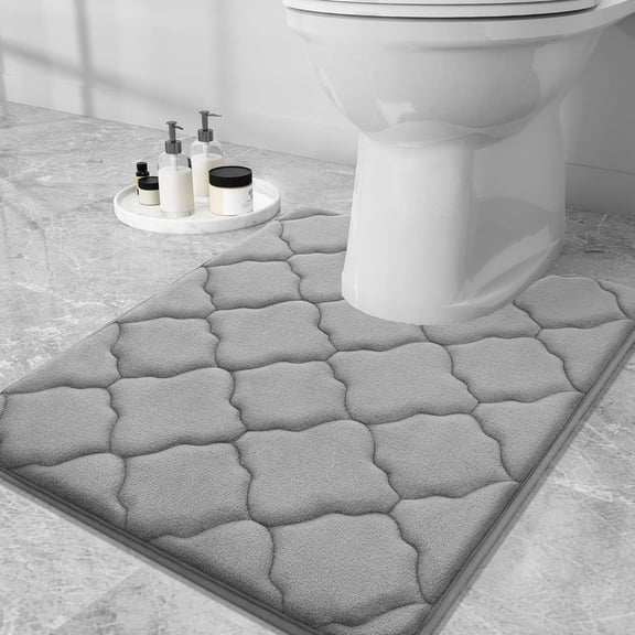Smiry U-Shaped Memory Foam Bathroom Rugs 24x20, Ultra Soft and Absorbent Toilet Rugs, Non-Slip Machine Washable Contour Mats, Grey