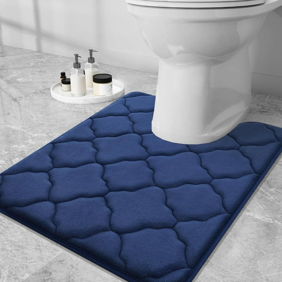 Smiry U-Shaped Memory Foam Bathroom Rugs 24x20, Ultra Soft and Absorbent Toilet Rugs, Non-Slip Machine Washable Contour Mats, Navy Blue
