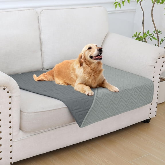 Smiry Waterproof Dog Couch Covers, Washable Dog Blankets For Sofa & Bed, Reversible Furniture Protector For Pets (30x53 Inch, Grey/Dark Grey)