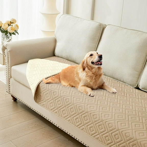 Smiry Waterproof Dog Couch Covers, Washable Dog Blankets For Sofa & Bed, Reversible Furniture Protector For Pets (30x70 Inch, Camel/Beige)