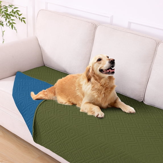 Smiry Waterproof Dog Couch Covers, Washable Dog Blankets For Sofa & Bed, Reversible Furniture Protector For Pets (40x80 Inch, Green/Navy)