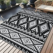 Smiry Outdoor Rugs 5'X8', Waterproof Plastic Outdoor Mat, Reversible Outdoor Carpet for Patio, RV Camping, Porch, Black & White