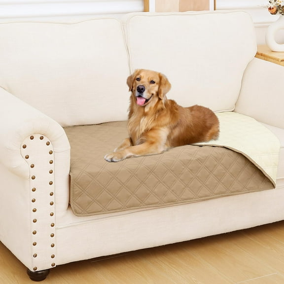Smiry Waterproof Pet Couch Covers, Washable Dog Blankets for Couch & Bed, Reversible Sofa Cover for Living Room (30x53 Inch, Camel/Beige)