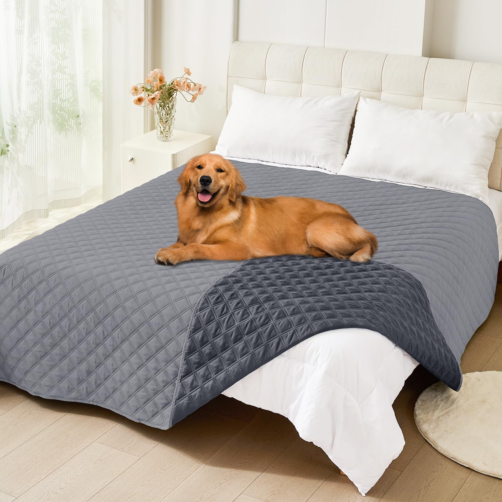 Smiry Waterproof Pet Couch Covers, Washable Dog Blankets for Couch & Bed, Reversible Sofa Cover for Living Room (82x120 Inch, Grey/Dark Grey)
