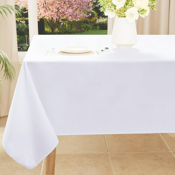 Smiry Waterproof Rectangle Tablecloth, 60x84 White Polyester Table Cloth, Decorative Table Cover