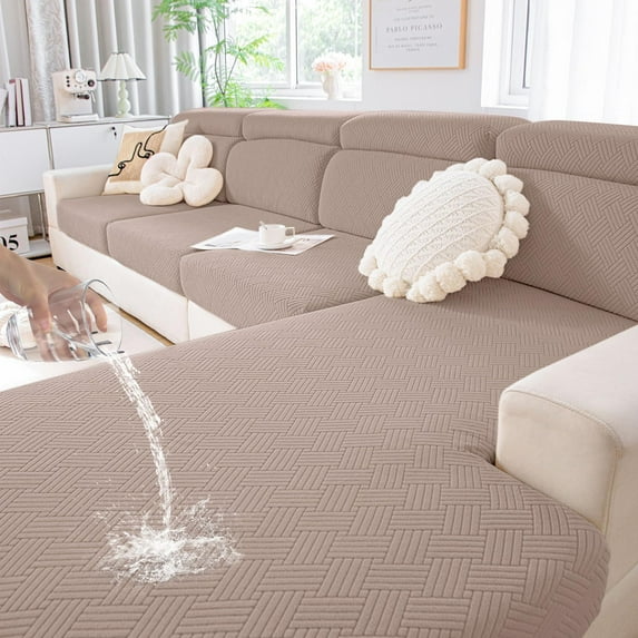 Smiry Waterproof Sofa Seat Cushion Covers, Stretch Couch Cushion Slipcovers, Fitted Jacquard Furniture Protector for Pets, Kid (Two, Camel)