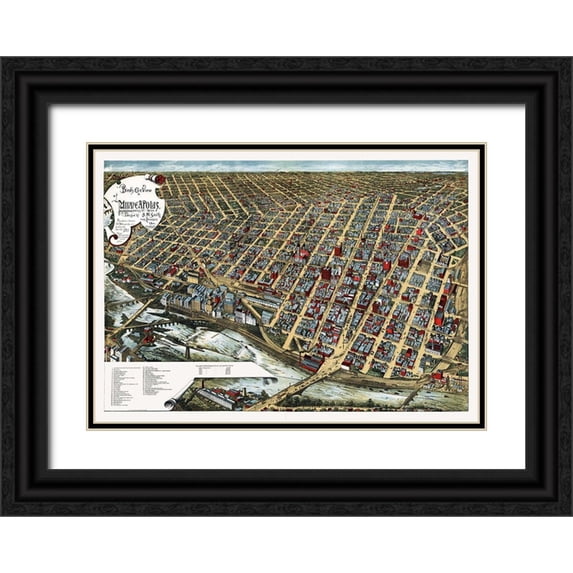 Smith 14x11 Black Ornate Wood Framed with Double Matting Museum Art Print Titled - Minneapolis Minnesota - Smith 1891