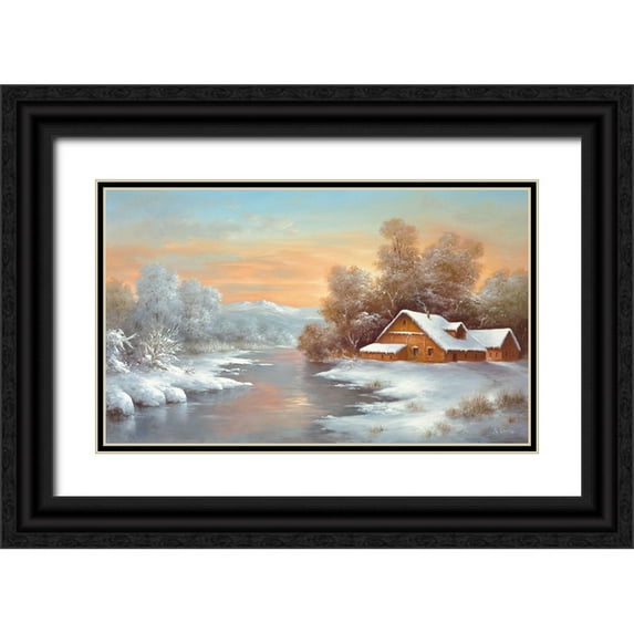 Smith, B. 24x16 Black Ornate Wood Framed with Double Matting Museum Art Print Titled - WINTER AT LAKE LADOGA