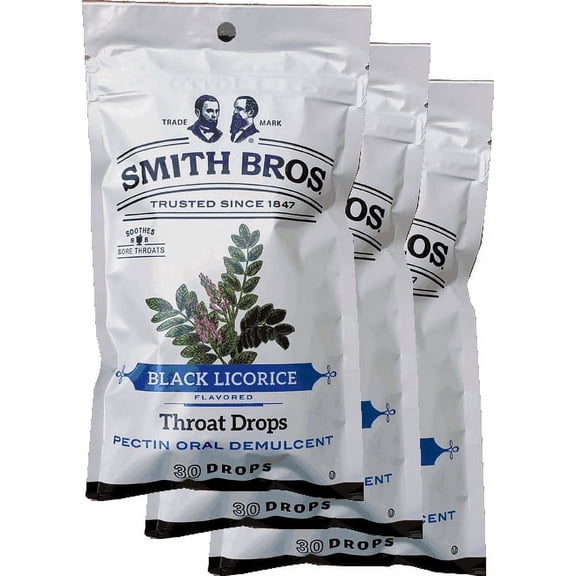 Smith Bros. Throat Drops, Black Licorice 30 Drops Per Bag (Pack of 3)