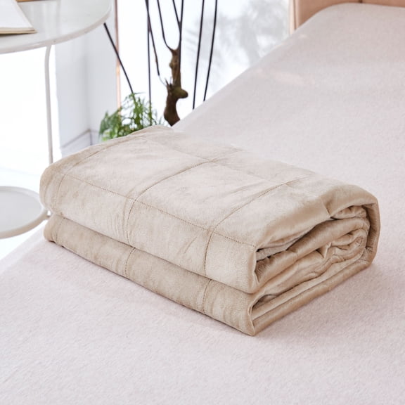 Smith & Brown 12 lb Weighted Blanket Premium Ultra Plush Mink to Microfiber 48" x 72", Tan, Adult