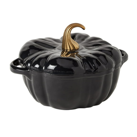 Smith & Clark 2 Quart Pumpkin Enameled Cast Iron Dutch Oven Casserole Pot with Lid, Black