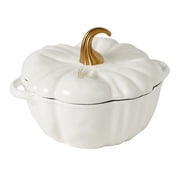 Smith & Clark 2 Quart Pumpkin Enameled Cast Iron Dutch Oven Casserole Pot with Lid, White