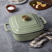 Smith & Clark Ironworks 4 Quart Enameled Cast Iron Square Dutch Oven Pot with Lid, Matcha Green
