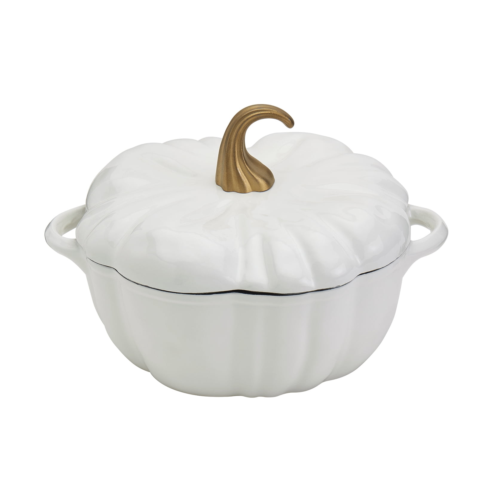 Smith & Clark 4 Quart Pumpkin Enameled Cast Iron Dutch Oven Casserole Pot with Lid, White