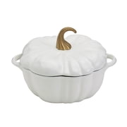 Smith & Clark 4 Quart Pumpkin Enameled Cast Iron Dutch Oven Casserole Pot with Lid, Cream White