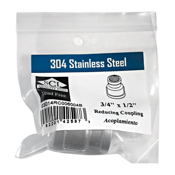 Smith-Cooper 3/4 in. FPT X 1/2 in. D FPT Stainless Steel Reducing Coupling
