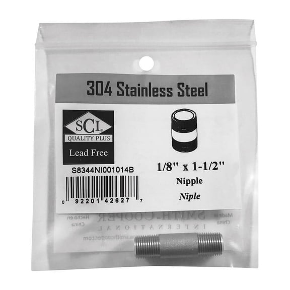 Smith-Cooper S8344NI001014B 0.125 x 1.5 in. Pipe Nipple Stainless Steel