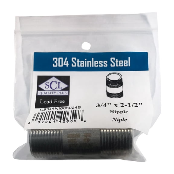 Smith-Cooper S8344NI006024B 0.75 x 2.5 in. Pipe Nipple Stainless Steel