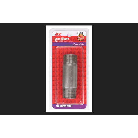 Smith-Cooper S8344NI006030B 0.75 x 3 in. Pipe Nipple S40 Stainless Steel 304
