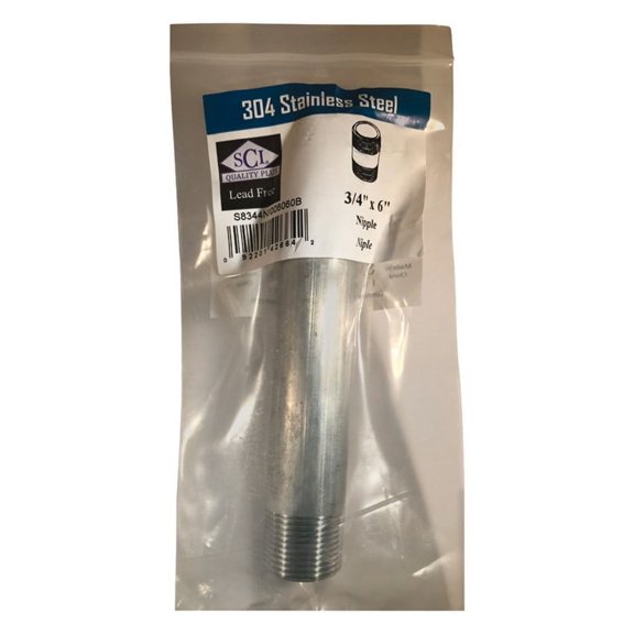 Smith-Cooper S8344NI006060B 0.75 x 6 in. Pipe Nipple S40 Stainless Steel 304